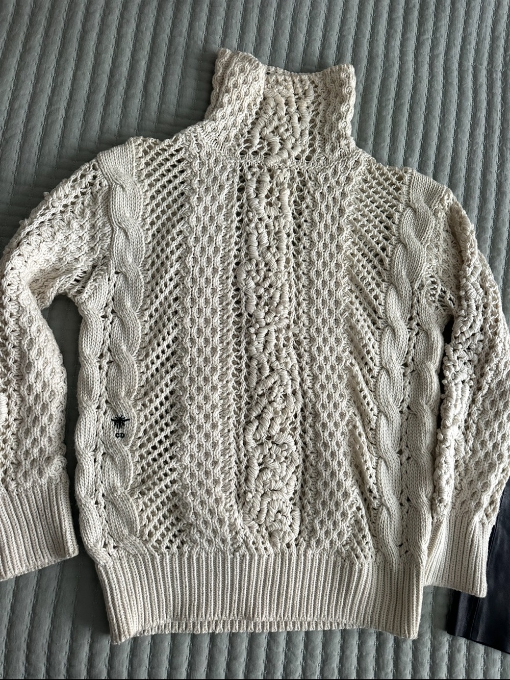 Dior Cream Cable Knit Turtleneck Pullover